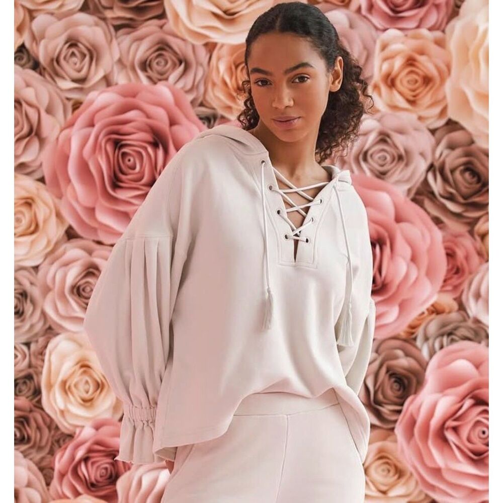 Something Navy Sophia Lace-Up Hoodie Ivory Off-White XS NWT